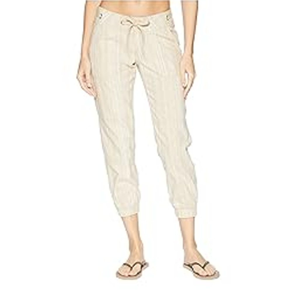 PrAna Steph Organic Hemp & Cotton Tan Striped Casual Jogger Pants